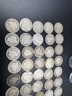 50 Coin Barber 90% Silver Dime Roll AG About Good Circ Conditions SK#g