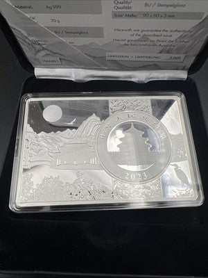 2023 30 g Silver Panda Coin in 3 Oz .999 Silver Display Metal Card Proof