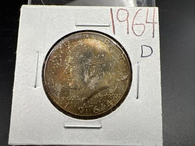 1964 D 50c Kennedy 90% Silver Half Dollar Coin BU NC Nice Toning Obverse SK#2b