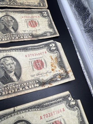 Very Circulated Note Lot 1957 $1 and 1953 $2 USN Red Seal Damaged Ugly #7