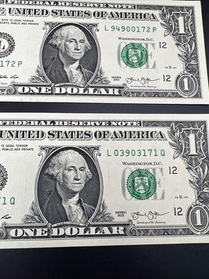 2 Consecutive 2013 $1 FRN Federal Reserve Notes CH UNC #171