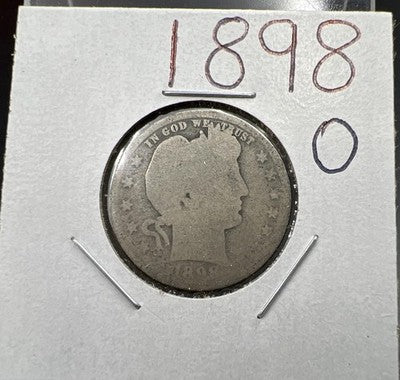 1898 O 25c Barber Silver Quarter Coin Very Circulated SKU#A