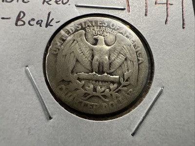 1941 25c Washington Silver Quarter Coin DDR Double Die Reverse AG #A