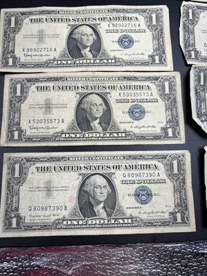 Lot of 10 VERY CIRC 1957 1935 $1 Dollar Silver Certificate Blue Seal Notes #390