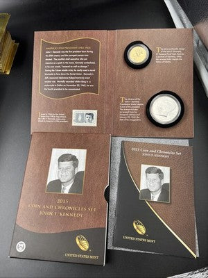 2015 John F Kennedy Coin & Chronicles Dollar & Silver Medal in Box w COA