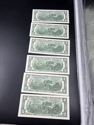 6 Consecutive 2003 $2 FRN Federal Reserve Notes Neat Serial Numbers #88