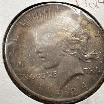 1924 $1 Peace Silver Dollar Coin CH XF Neat Toning Toner Circ