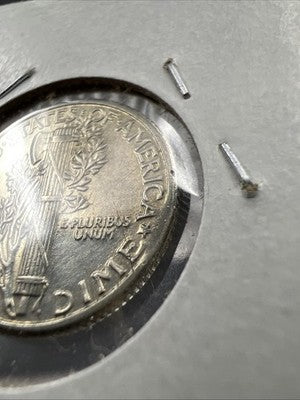 1927 P 10c Mercury Silver Dime Coin Clipped Planchet Error XF EF Extra Fine
