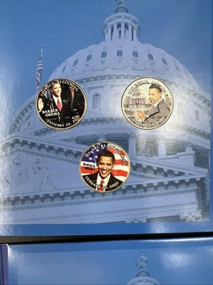 Lot of 9 Barack Obama Colorized US UNC Coins in Boxes Display Folders