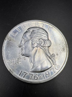 Large 3 Inch Novelty Pewter Coin/Coaster/Paperweight 1976 Quarter Used #B