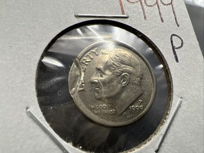 1999 P 10c Roosevelt Dime Coin Incuse Error AU