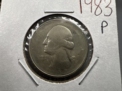 Major Struck Thru Grease Error 1983 P 25c Washington Quarter Coin Circulated