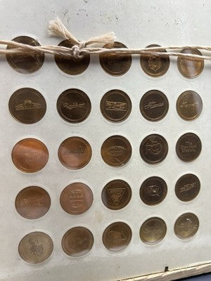 Franklin Mint Antique Car Collection 25 Medal Set in Display Frame Used
