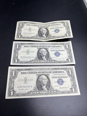 Lot of 3 1957 $1 One Dollar Blue Seal Silver Certificates VF Very Fine #329