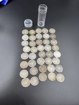 Barber Quarters 90% Silver Coin Quarter Roll $10 Face Value 40 Coins VG SKU#1A