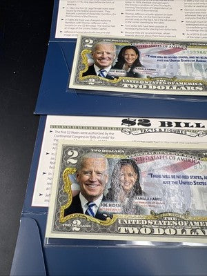 2 Consecutive 2017 $2 FRN Biden Harris Presidential Colorized UNC Two Dollars #3