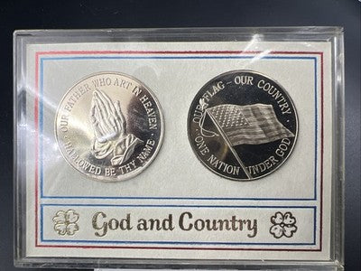 God Country Copper Nickel 2 Medal Set Our Flag Our Country & Prayer Medal n case