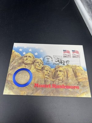 1991 D Gem BU Mount MT Rushmore 50c in FDOI Stamp Display card with Neat Toning
