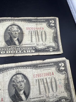 Lot of 4 1928 $2 USN United States Note Red Seal Bills Very Circulated #922