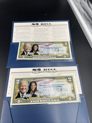 2 Consecutive 2017 $2 FRN Biden Harris Presidential Colorized UNC Two Dollars #3