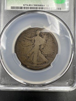 1917 D 50c Walking Liberty Silver Half Dollar Coin CAC G Details