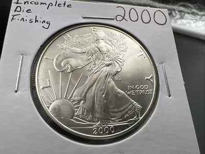 2000 1 Oz ASE American Silver Eagle Coin Incomplete Die Finishing Error UNC