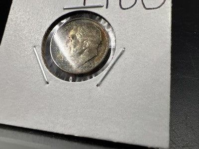 1960 P 10c Roosevelt Silver Dime Coin Neat Blue Toning Toner XF EF Extra Fine