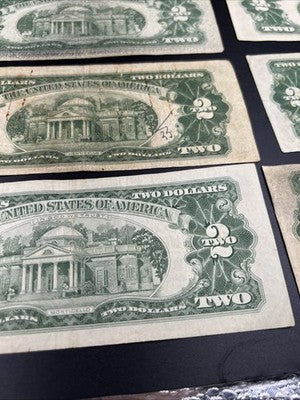 Lot of 6 1953 1963 $2 USN Red Seal Legal Tender Bills VG Very Good Circ #74