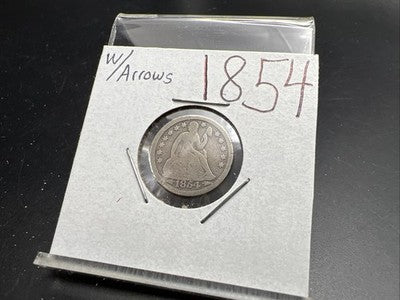 1854 with Arrows 10c Seated Liberty Silver Dime Choice VG Very Good Circ SKU#b