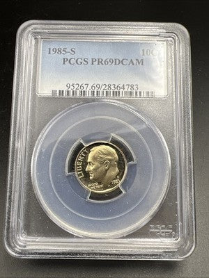 1985 S 10c Roosevelt Copper Nickel Proof Dime Coin PR69 DCAM #783 PCGS