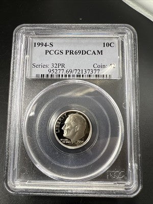 1994 S 10c Roosevelt Dime Coin PCGS PR69 DCAM #77
