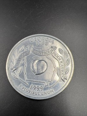 Large 3 Inch Novelty Pewter Coin/Coaster/Paperweight 1999 Georgia State Quarter