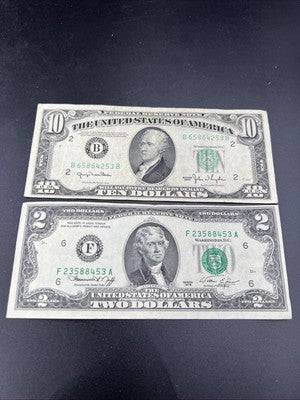 FRN Collector's Lot 1950 $10 Fine & 1976 $2 VF Federal Resereve Notes #453