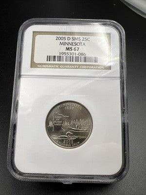 2005 D 25c Minnesota State Statehood Quarter Coin NGC MS67 SMS #086