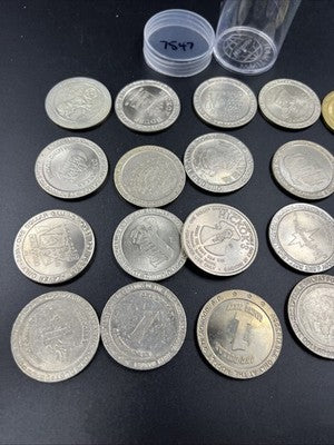 Lot of 20 $1 Casino Dollar Gaming Tokens Metal Circulated Conditions SKU#7547