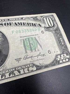 1950 A $10 FRN Federal Reserve Note Green Seal Fine / VF Circ #842