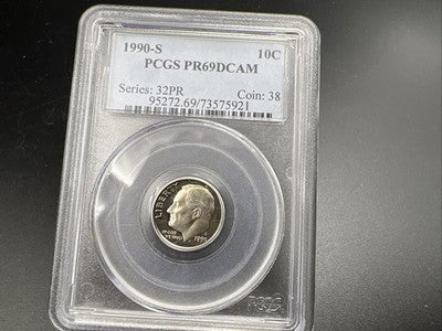 1990 S 10c Roosevelt Copper Nickel Dime Coin PCGS PR69 DCAM #921
