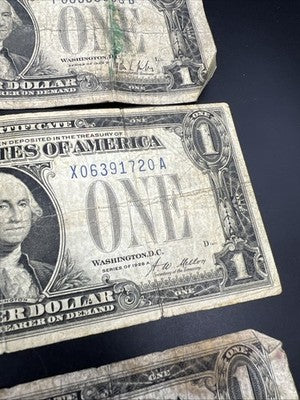 Lot of 3 Very Circ Damaged 1928 $1 Dollar Silver Certificate Funny back Notes