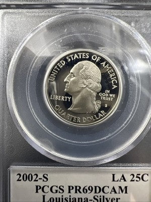 2002 S Proof Silver Louisiana Statehood Quarter Coin PCGS PR69 DCAM #686