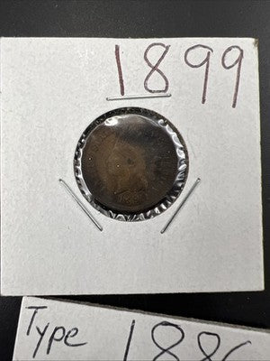 Indian 1c Collector's Lot 1899 VF Details & 1886 VG Type 1 Cent Coins SK#a