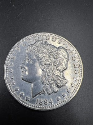 Large 3 Inch Novelty Pewter Coin/Coaster/Paperweight 1884 S Morgan Dollar