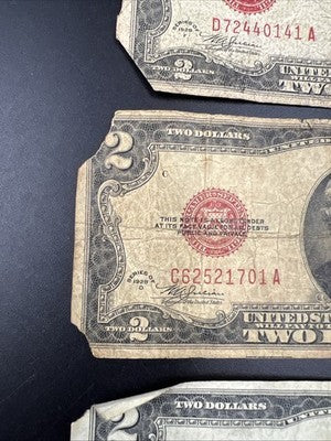 Lot of 3 1928 $2 Two Dollar USN United States Notes Red Seal Very Circ #906
