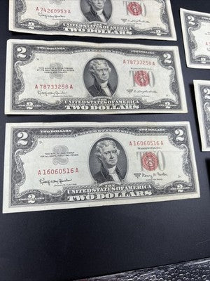 Lot of 7 1963  1953 $2 USN Red Seal Notes VF Very Fine Bills #516