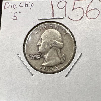 1956 P 25c Washington Silver Quarter Coin Die Chip In Date Variety Circulated #A