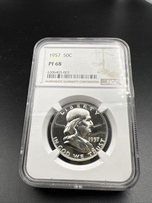 1957 50c Franklin Silver Half Dollar Coin Gem Proof PF68 NGC Certified #003