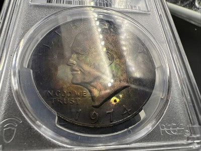 1974 S $1 Ike Eisenhower Silver Dollar Coin Neat Toning Toner PCGS UNC Details
