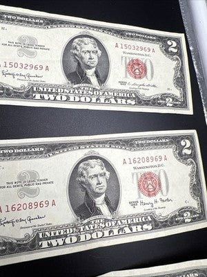 Lot of 7 1963  1953 $2 USN Red Seal Notes VF Very Fine Bills #516