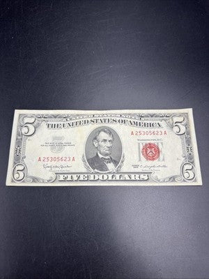 1963 $5 USN United States Notes Red Seal Bill XF EF Extra Fine Circ #623
