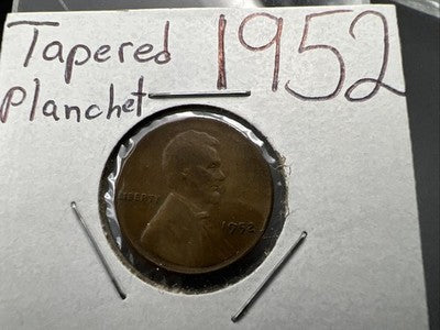 1952 P 1c Lincoln Wheat Cent Coin Tapered PLANCHET Error Fine Circ