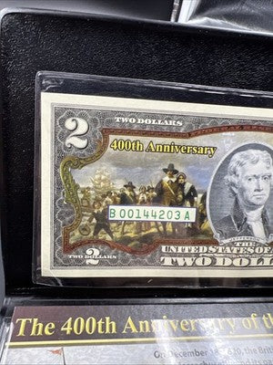400th Anniversary of the Mayflower Colorized $2 FRN Two Dollar & Half Dollar Set